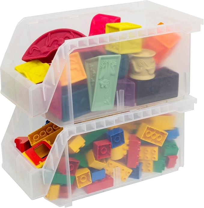 ReadySpace Large Plastic Storage Bins, Stackable Organizer Containers for Closet Pantry Shelf Garage and Office Organization, Clear, 6 Pack