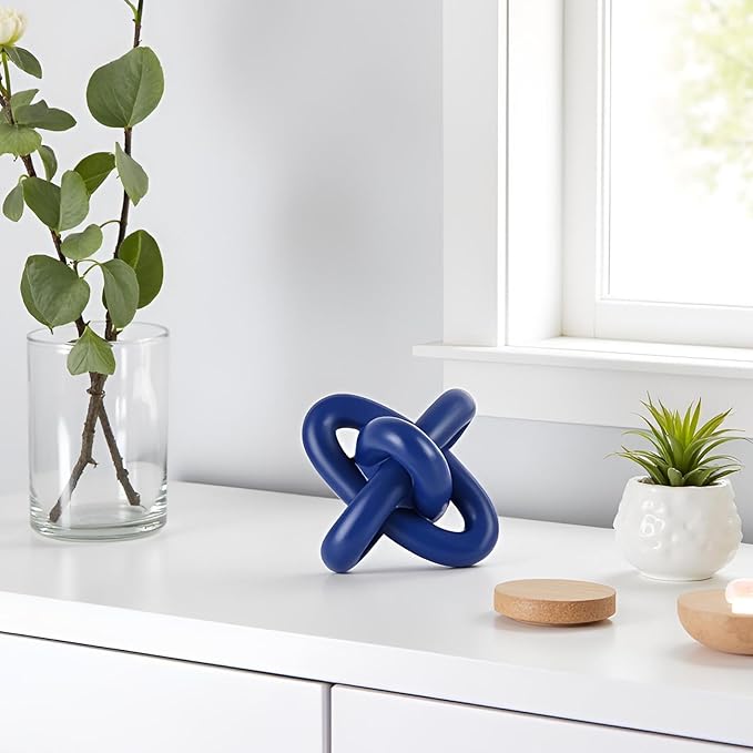 XMGZQ Blue Knot Decor for Coffee Table Book,Chain Link Decor for Bookshelf Entry Table TV Stand,Navy Knot Sculpture for Home Living Room,Object Decoracions para sala,adornos para sala Modernos