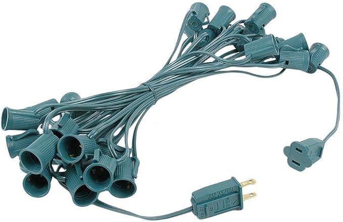 25 Foot C9 White Ceramic Christmas String Light Set - Outdoor Roofline Light String - Opaque Bulbs - Green Wire