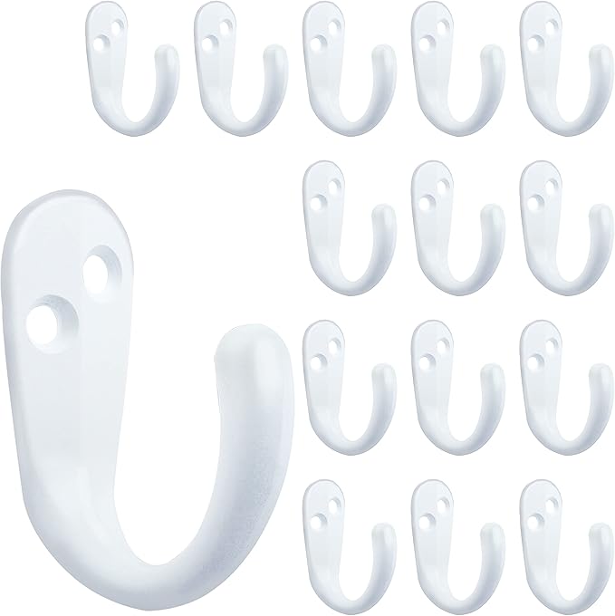 IBosins 15PCS Coat Hooks Wall Mounted Single Prong Robe Hook for Hanging Towel Hooks with 30 Screws for Bags, Hat, Cap, Scarf, Cup (White)