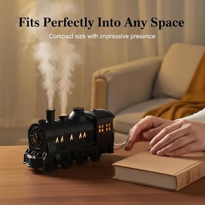 Train Humidifier with Essential Oil Diffuser - 300ML Large Capacity Ultrasonic Dual Mist Output, 4Color LED Night Light with Remote Control, Auto-Off, Ultra Quiet for Bedroom Office Desk (Black)