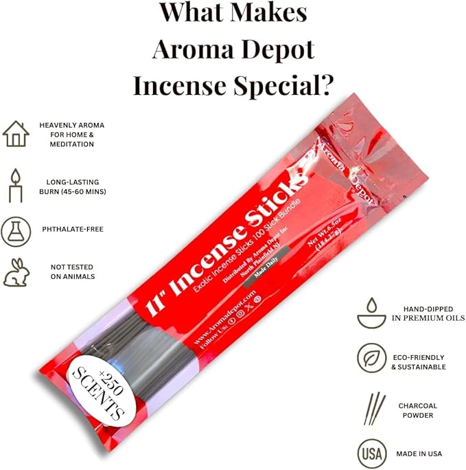Black Cherry Most Exotic 11'' Incense Sticks. Approx. 85 to 100 Sticks Per Bundle, Each Natural Stick Burns for 45 mins to 1 Hour Each. Long Lasting. Guarantee 100% Pure