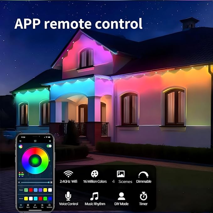 Permanent Outdoor Lights, Smart Outdoor LED String Lights,Christmas Lights RGB Color Changing,Scene Modes, IP67 Waterproof, App Control,Holiday, Party,Christmas Decorations（100FT）