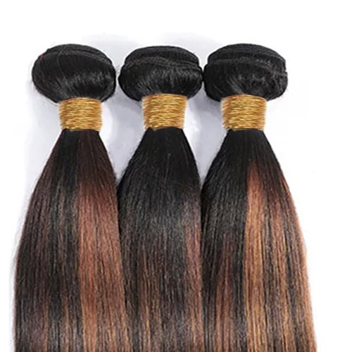 Fridnae Hair P1B30 Ombre Straight Human Hair Bundles 1B30 Brown 3 Bundles 24 26 28 Inch Two Tone Black Mixed Brown Highlight