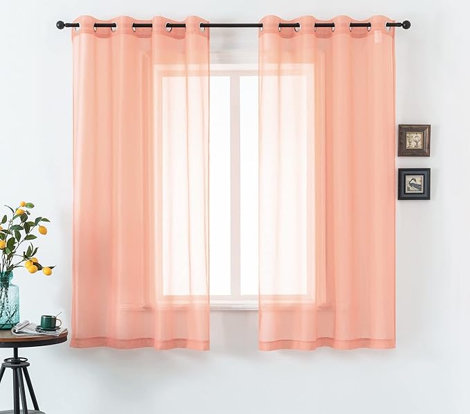 DUALIFE Blush Pink Sheer Curtains 45 inches Long for Girls Room with Rod Pocket Small Short Sheer Pink Voile Window Drapes 45 Inches Long for Nursery Kitchen Bathroom Basement 52x45 Inch 2 Panels