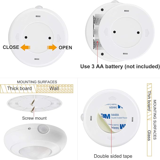 BIGLIGHT Battery Powered Motion Sensor Light, Battery Operated Puck Lights, Wireless LED Night Lights, Stick on Wall Lights for Closet Shelf Cabinet Pantry Counter Stairs Steps