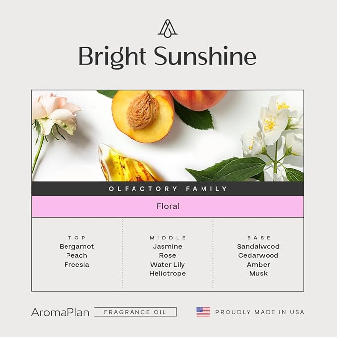 AromaPlan Hotel Scents Bright Sunshine 5 Fl Oz (148ml), Home Luxury Aroma & Hotel Fragrance Diffuser Oil- Hotel Diffuser Oil for Aromatherapy- USA Made, Bigger Bottle, Bolder Aroma & Longer Lasting