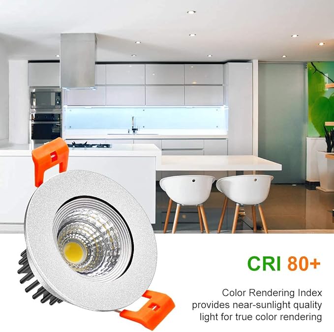 LightingWill 2inch LED Dimmable Downlight, 3W COB Recessed Ceiling Light, Daylight White 5500K-6000K, CRI80, 25W Halogen Bulbs Equivalent, Silver(10Pack)