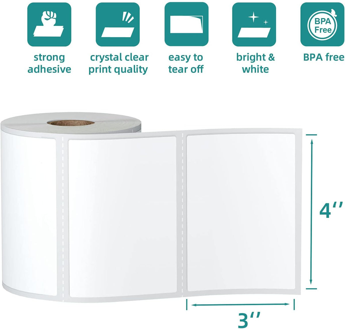 12 Rolls 6000 Pcs 4"x3" 3-Proof Direct Thermal Shipping Labels 1" Core Compatible with Zebra LP2844 ZP450 ZP505 ZD420 GX430T GK420T ZT410 ZD421 and Rollo MUNBYN, 103mmx76mm Thermal Sticker
