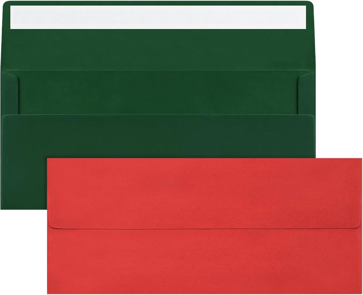 50 Pcs #10 Business Envelopes, 25 Pcs Red and 25 Pcs Dark Green Standard Envelopes Self Seal, Letter Size Mailing Envelopes for Christmas Birthday Graduation Wedding, 4 1/8 x 9 1/2 Inch