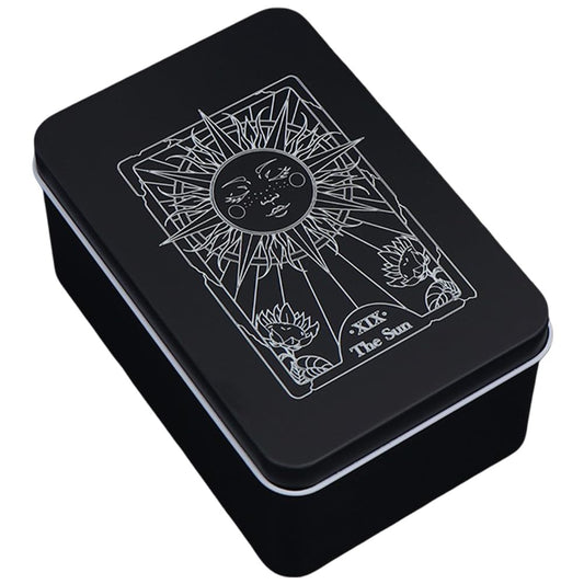 CREATCABIN Iron Tarot Cards Storage Box Tarot Card Holder Box Black Sun Metal Trinkets Case Tin Tarot Card Collection Boxes Deck Cases for Jewelry Fortune Telling Witchcraft Decor 3x5x2Inch