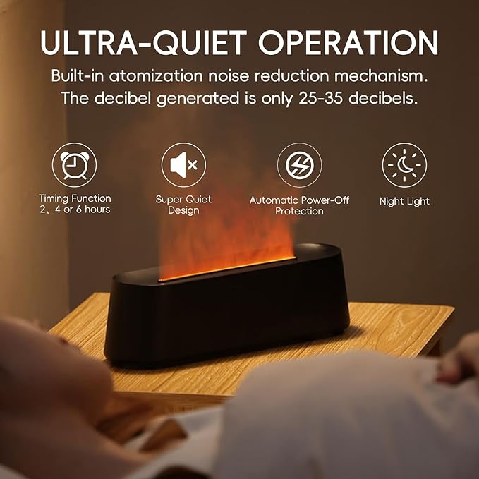 Essential Oil Diffuser, Fireplace Flame Fire Oil Diffuser, 250ml Cool Mist Aromatherapy Humidifier, Scent Diffuser with 7 Colors Light, Remote Control, Timer & Auto-Off for Home, Room (White)