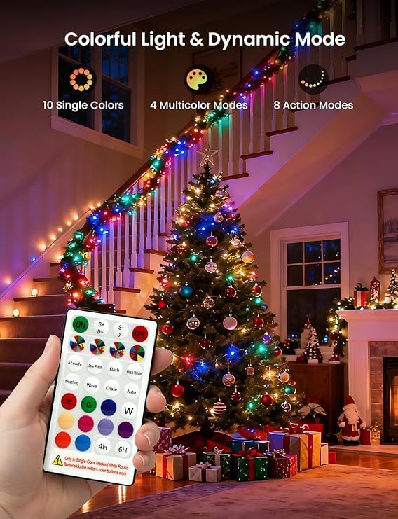 Fairy Lights 16.4FT 200LED, USB Powered Firecracker Cluster String Lights, Multicolor Twinkle Light with Remote, Waterproof LED Light for Christmas Tree Party Bedroom Window DIY Decor