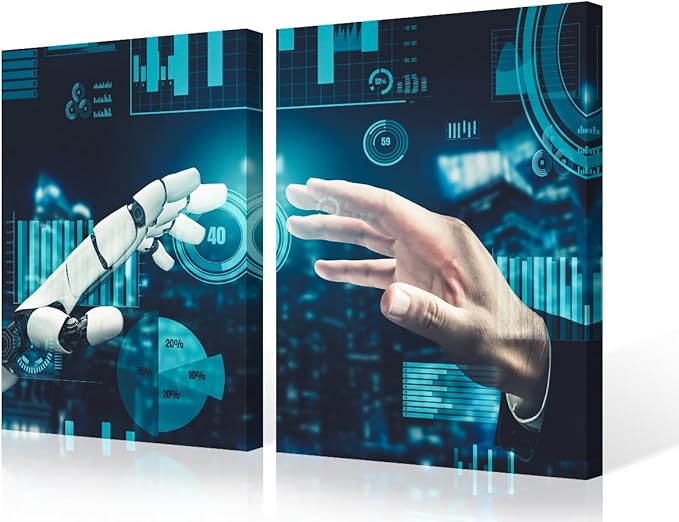 3 Pieces AI Intelligence Pictures for Living Room Robot Wall Decor Painting Artwork Canvas Paitings House Art Posters and Prints Framed Art Ready to Hang, 24" Wx16 H