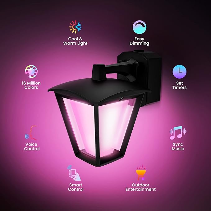 YARBO Smart Outdoor Wall Lantern with GFCI Outlet, APP Control Porch Lights, Color Changing RGBW Wall Sconce, Work with Alexa (Required SML Gateway), Outdoor Wall Lights for House, ETL Listed