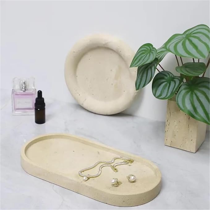 Modern Style Marble Tray Organizer - Modern Stone Decoration for Living Room, Dining Table, Office - Stylish Key and Jewelry Holder(Beige19)
