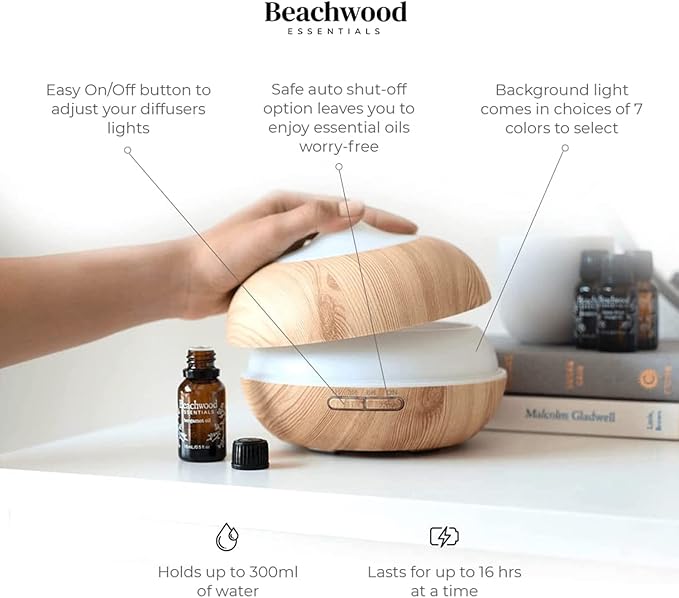 Ultimate Ultrasonic Aromatherapy Diffuser for Essential Oils - Therapeutic Grade, Helps You to Relax - 3 Timer & 7 Ambient Light Settings - Up to 16 Hours of Use - Bamboo, 300mL