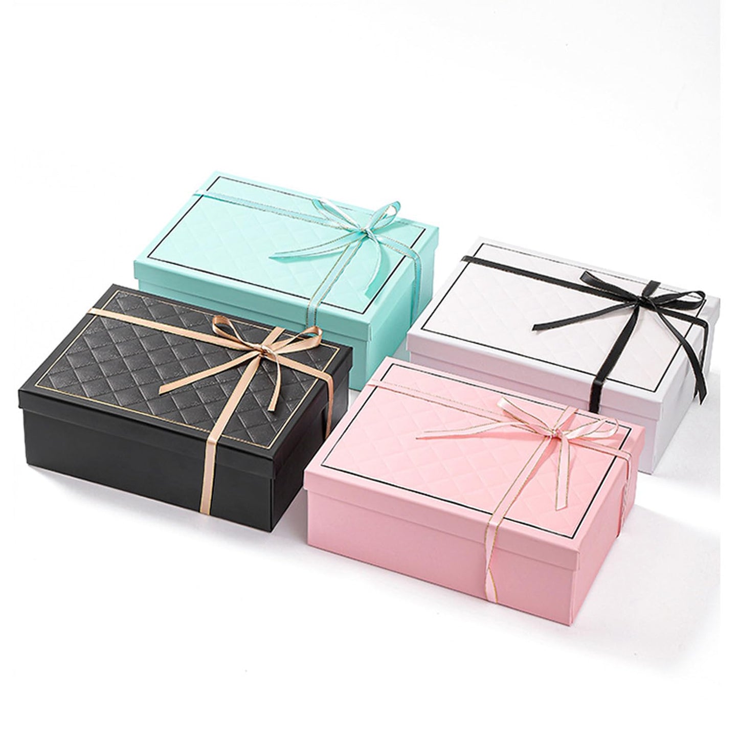 kaxilu Black Gift Box Luxury With Lid & Ribbon, Foldable Gift Boxes 4 Pack 9.8x7x3.3Inches - Elegant Wedding & Birthday Packaging Gifts Box