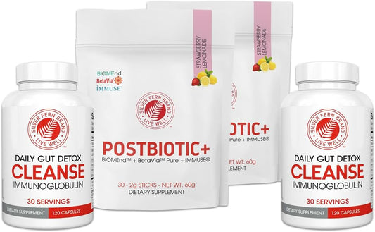 Silver Fern Brand Immune+ Protocol Kit – Postbiotic+ (2 Packages) & Cleanse (2 Bottles) – Immune Support Supplement Bundle – Non-GMO, Gluten-Free, cGMP Certified – 90-Day Supply