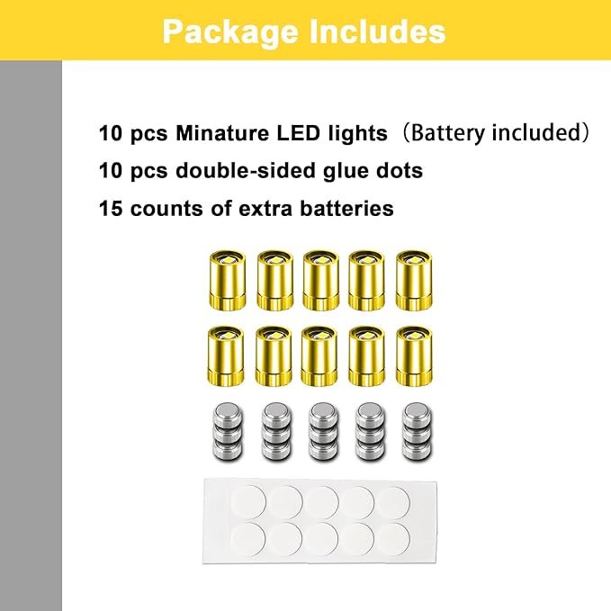10 Pack Small Spotlight Battery Operated LED Lights, Warm White LED Wireless Miniature Spot Light for Artwork Painting,Jewelry Showcase Display,Closet,DIY Hand Craft (Multicolor Changing)