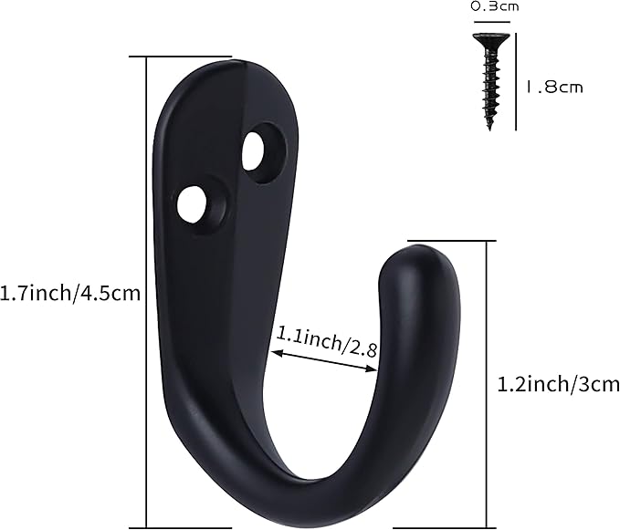 IBosins 50PCS Coat Hooks Wall Mounted Single Prong Robe Hook for Hanging Towel Hooks with 100 Screws for Cup, Mug, Bags, Hat, Cap, Scarf, Pet leashes