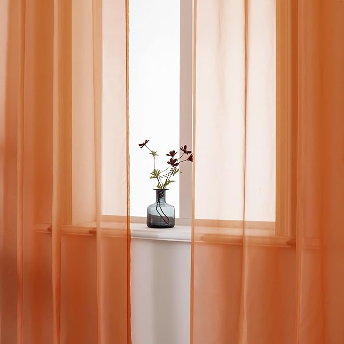 DUALIFE 45 Inch Length Sheer Short Curtains Burnt Orange for Bathroom 2 Panels Set Grommet Transparent Short Curtains for Bedroom Kitchen 52x45 Inches Long Terracotta Rust