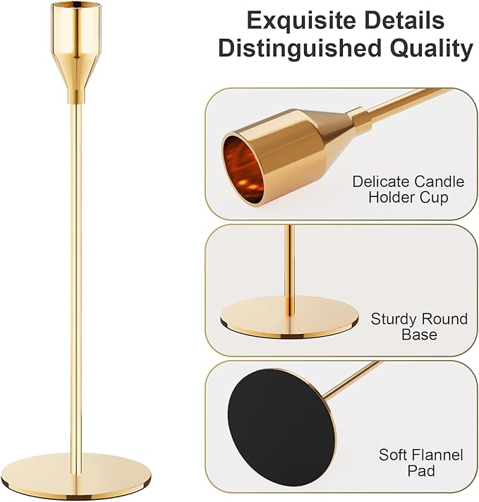 French Gold Taper Candle Holders Set of 24 Candlestick Holders Bulk，Metal Candle Stick Holder Decor for Wedding, Dinning, Party or Anniversary, Fits 3/4 Inch Thick Candle