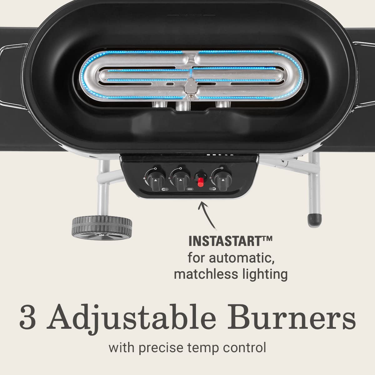Coleman RoadTrip 285 Portable Stand-Up Propane Grill with 3 Adjustable Burners & Instastart Ignition, 20,000 BTUs of Power for Outdoor Cooking, Camping, Tailgating, Grilling, BBQs, & More