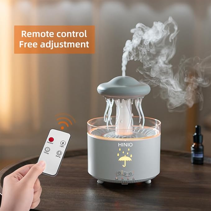 Rain Cloud Humidifier Water Drop，Octopus Aromatherapy Humidifier with 7 Colors LED Night Light with Remote Control for Bedroom Sleep Relaxation (White)