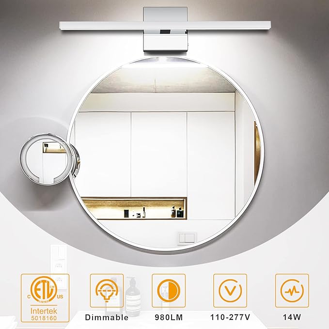 NIORSUN 23.6 inch Chrome Bathroom Vanity Light,14W 5CCT Dimmable LED Bathroom Lighting Fixtures Over Mirror, Modern Vanity Lights for Bathrooms Restroom Mirror- ETL Certified