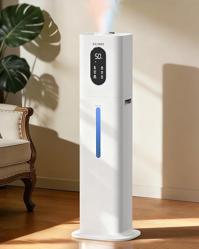 2.1Gal/8L Warm & Cool Mist Humidifiers for Bedroom 500 sq ft, AILINKE Top-Fill Humidifier Large Room with Essential Oil Diffuser, Large Room Humidifiers for Home Baby Nursery Office Plants, White