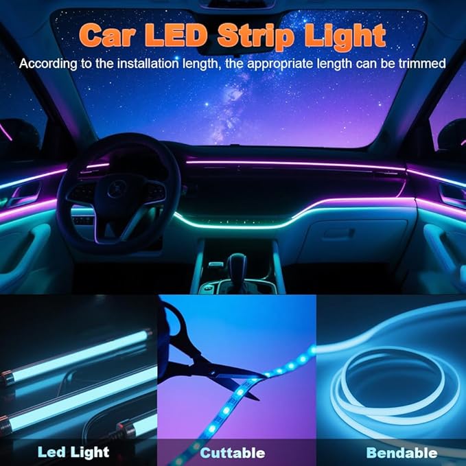 RGB 10 in 1 Interior Car LED Strip Light with Wireless APP,16 Million Interior Lights Car Dreamcolor Acrylic Ambient Lighting 600 LED Music Sync Neon Lights Kits (10 in 1 Set + App Control)