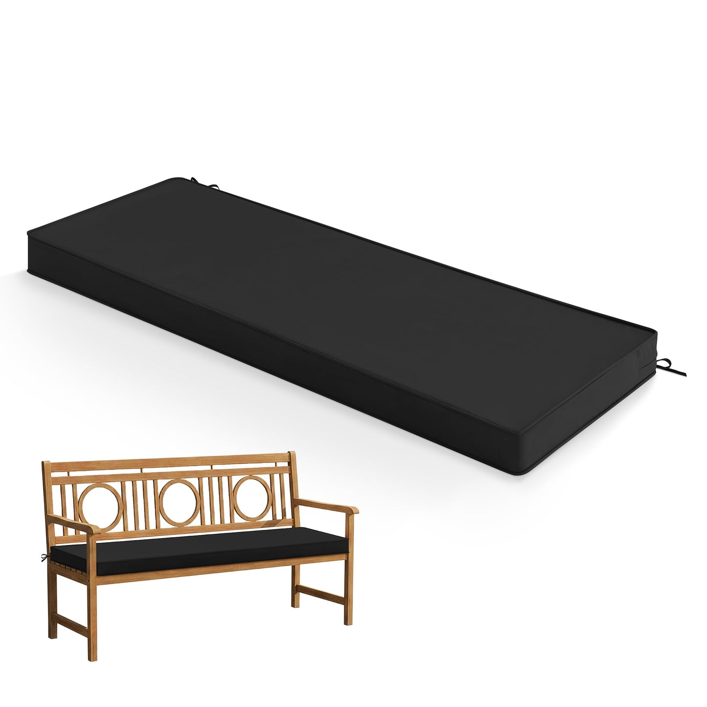 Summsun Outdoor Bench Cushion: Waterproof and Fade Resistant Patio Furniture Cushions - Non-Slip Bench Pad Cushion with Removable Cover for Garden Swing Porch Sofa Settee, 48 x 18 x 3 Inch, Black