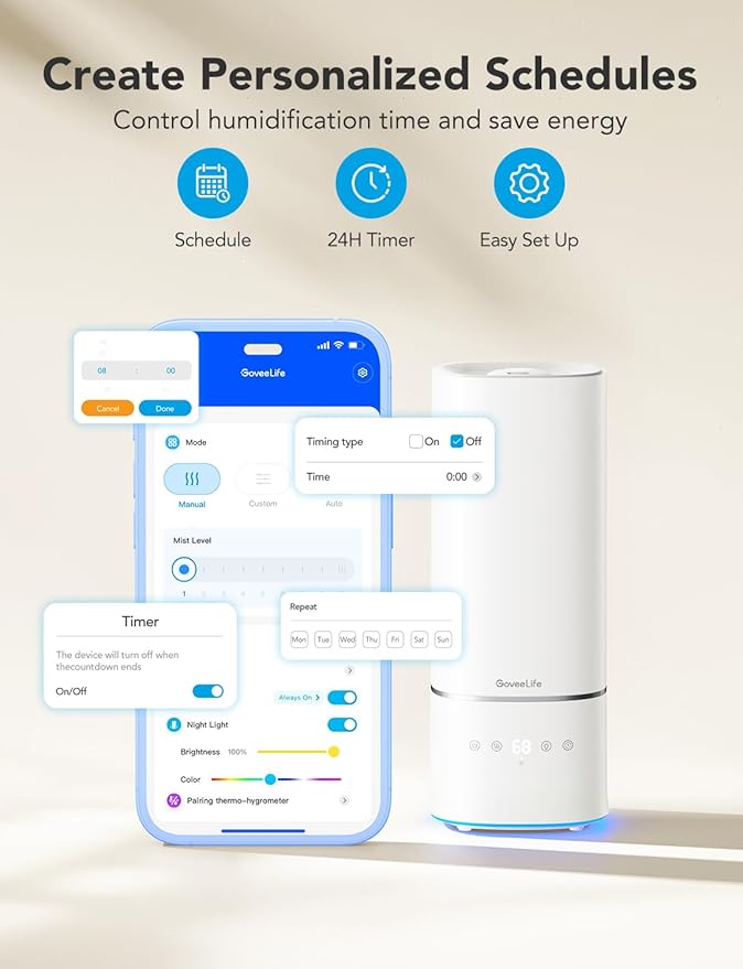 GoveeLife Humidifiers for Bedroom H7142 bundle with GoveeLife Smart Humidifier for Bedroom Large Room H7145