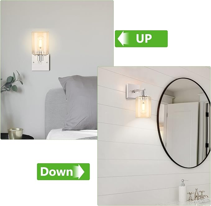 Licperron Wall Sconces Set of Two, Brushed Nickel Modern Wall Sconces Lighting with Clear Glass Shade, Industiral Bathroom Vanity Light Fixtures, Farmhouse Wall Lamp for Bedroom Mirror Living Room