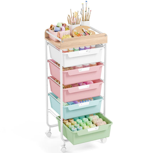 APEXCHASER Utility Cart with 5 Drawers,Rolling Storage Cart for Crafters Artists Kids Teacher Student Storage Arts Crafts & Sewing Study Supplies in Craft Room Dorm Classroom Kids Room-Colorful