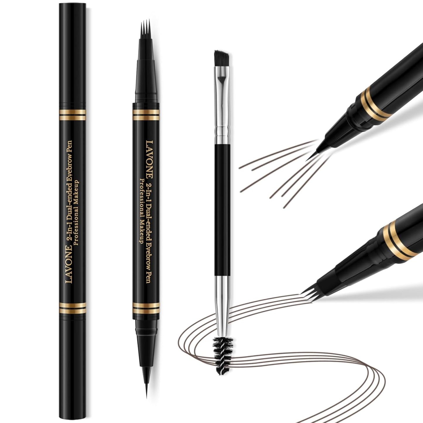 Eyebrow Pen Makeup Kit With 4 Tip Waterproof Microblading Pencil, Eyeliner, Pomade and Dual-ended Brush - Natural Looking Brow Kit for Brunette