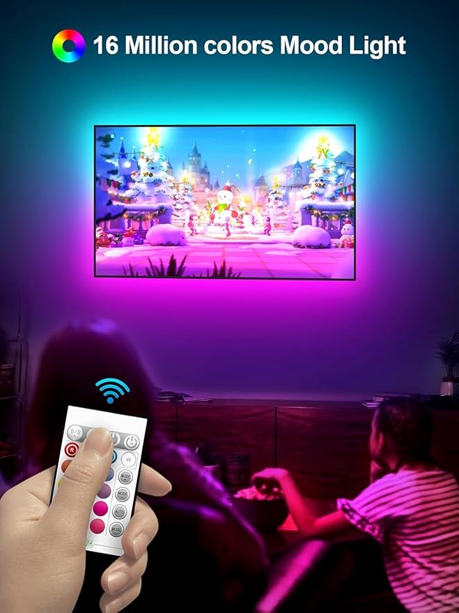 GIPOYENT LED Lights for TV, 18FT TV LED Backlight, for 40-75 Inch TV, Music Sync TV LED Light with Bluetooth Function - RGB Color Changing Light Strip for Bedroom (18ft)