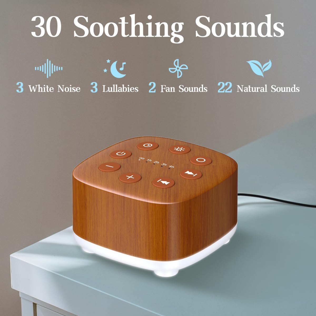 Meditation White Noise Machine Sound Machine 30 Soothing Sounds 12 Night Light 5 Auto-Off Timer Portable Sleep Machine for Travel Powered by AC or USB Sleep Therapy for Baby Kids Adults (Wood Grain)