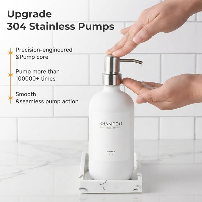 White Glass Soap Dispenser Set for Kitchen, Hand and Dish Soap Dispenser with Stainless Steel Pump & Resin Tray, Perfect for Kitchen,Hotel Rental-Modern Sink Decor for Kitchen & Bath