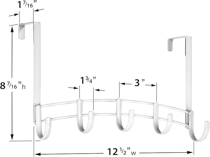 LYNK Professional® Home™ Over The Door Hooks - 5 Hook Over The Door Hanger - Over Door Coat Rack - Hanging Towels or Clothes - Bathroom, Bedroom or Laundry Room - Lifetime Ltd. Warranty – White