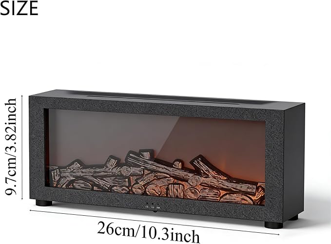Fireplace Aroma Diffuser Humidifier, 7 Color Changing Essential Oil Diffuser with Realistic Flame Effect, Ultrasonic Quiet Aromatherapy Humidifier for Bedroom, Office, Home, Yoga Meditation (Black)