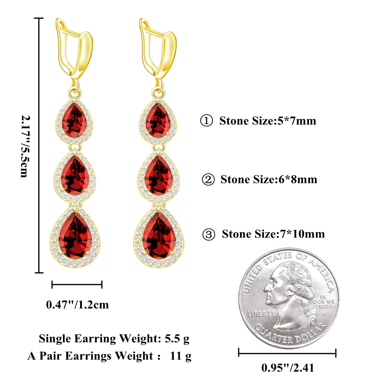 LMXXVJ Created Red Garnet Earring for Women,18K Gold Plated Long Earrings Birthday Anniversary Mother’s Day Valentine's Day Luxury Gift