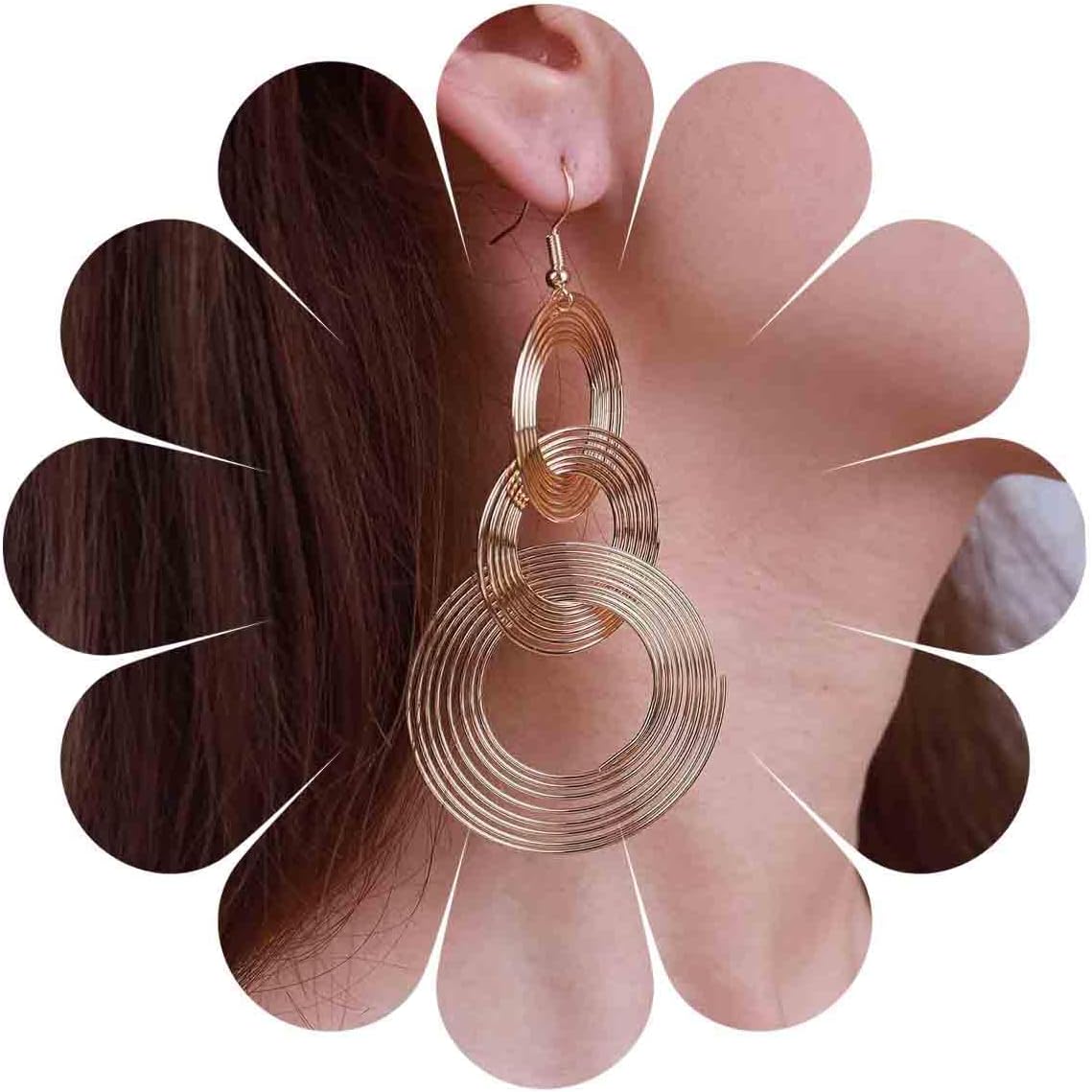 Punk Exaggerated Circle Drop Earring Long Circle Hoop Earrings Swirl Circle Earrings Gold Large Hollow Circle Dangle Earrings Jewelry for Women