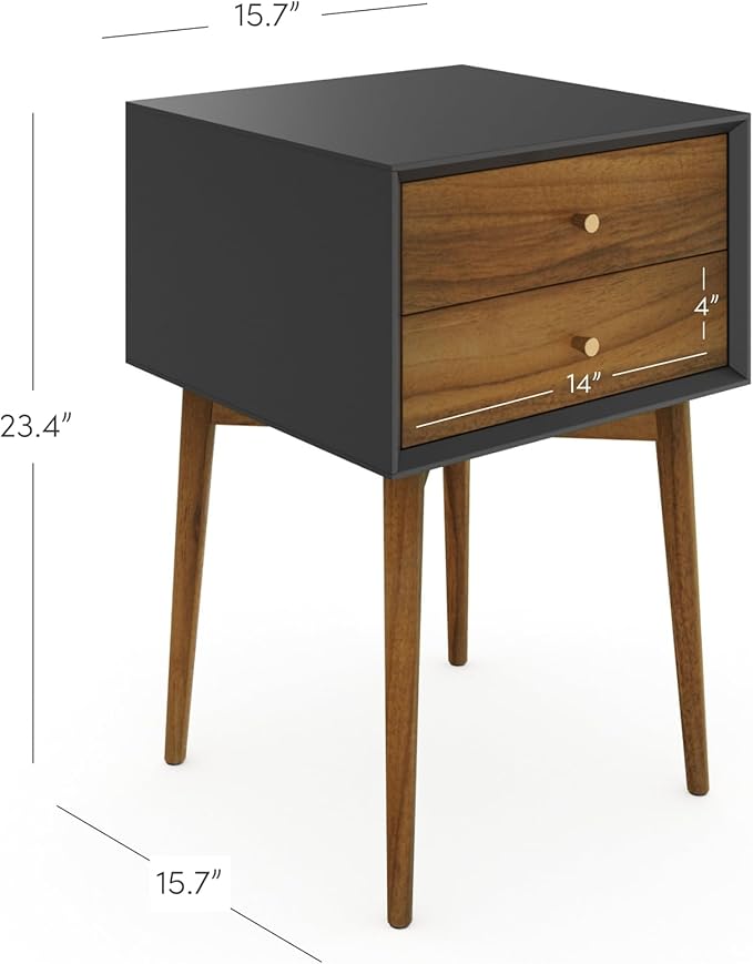 Nathan James Harper Modern Nightstand Side Accent or End Table with Storage Drawer, 1, Black/Brown