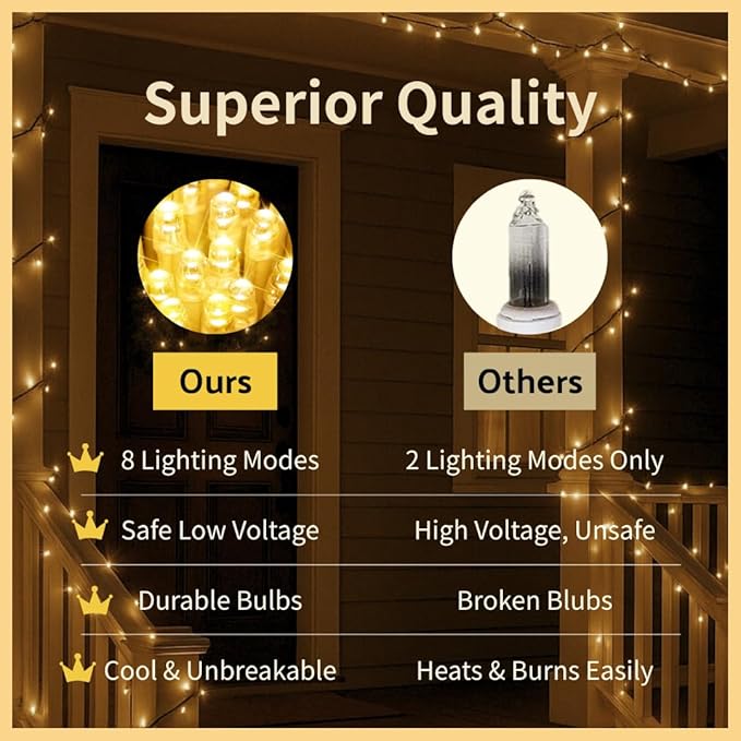 98 FT 300 LED Outdoor Fairy Lights Plug in Connectable Clear Wire with Remote Control, Waterproof String Lights with Timer Twinkle Lights for Bedroom Garden Party Wedding Christmas, Warm White