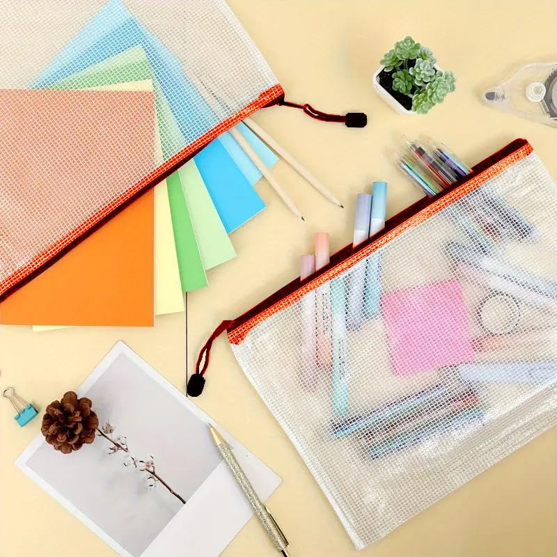 Mesh Zipper Pouch Bag,A3 Zipper Bag for Organizing Storage, Waterproof Zipper Pouch, 17" x 12"/44cm x 32cm, File Bag for School and Office Supplies (Orange)