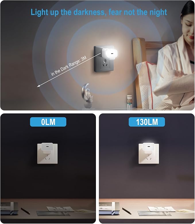 LED Nightlights Plug in Wall Voice AI Activated 2-Pack with USB Charging Port, 130LM, 3000K White Night Lights for Kids Adults Room Nursery Bedroom Bathroom Hallway