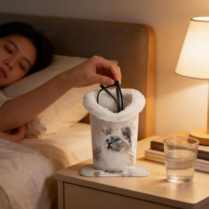 Eyeglasses Holder with Soft Furry Lining and Magnetic Base, Storage Organizer Holder Case for Nightstand