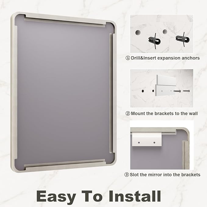 55x36 Inch Brushed Nickel Bathroom Mirror, Large Brushed Silver Metal Framed Wall Mirror, Rounded Corner Rectangle Modern Vanity Mirror, Tempered Glass, Anti-Rust, Shatterproof (Horizontal/Vertical)